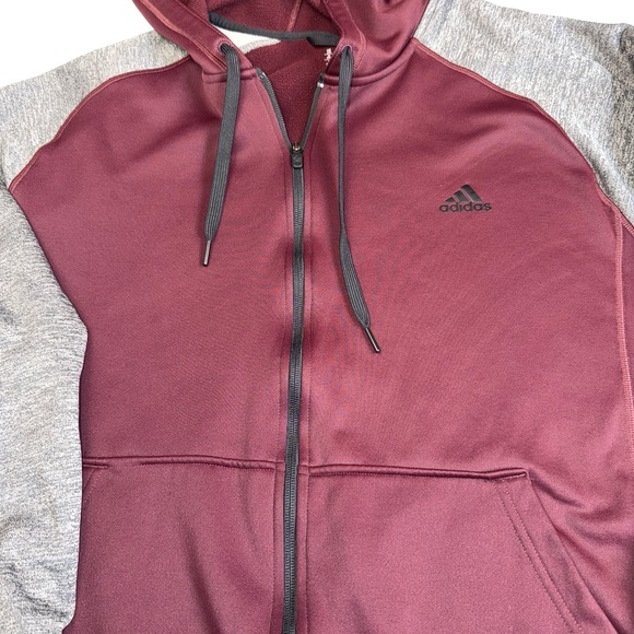 adidas Tops - Adidas ClimaWarm Womens XXL Full Zip Hoodie Jacket Burgundy Gray Fleece